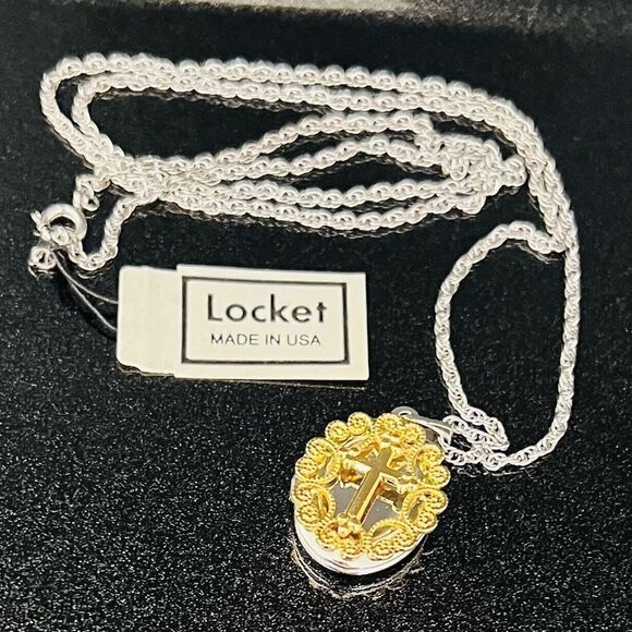 Vintage Prayer Wish Locket Silver Gold Cross Filigree Christian Made in USA - Picture 5 of 14